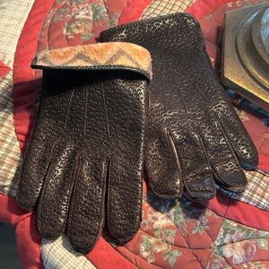 Vintage Brown Leather Bespoke Peccary Leather Gloves with Patterned Cuff